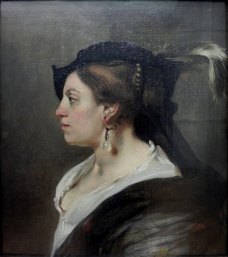 Dama con l'orecchino di perla di profilo - attribuito